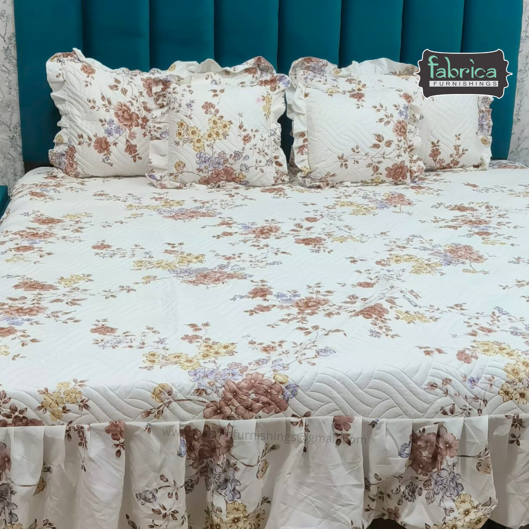 Divine Printed Double Bed Pure Cotton Quilted Frill Work Bedcover