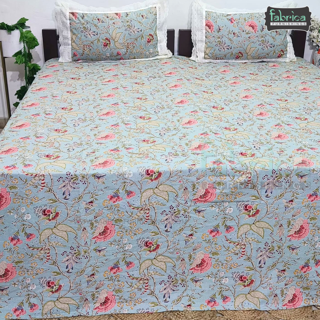 Traditional Anokhi Prints Pure Cotton King Size Lacework  Bedsheet