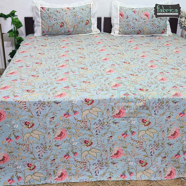 Traditional Anokhi Prints Pure Cotton King Size Lacework  Bedsheet