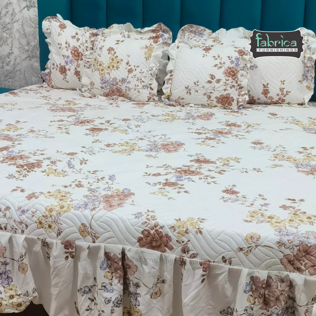 Divine Printed Double Bed Pure Cotton Quilted Frill Work Bedcover