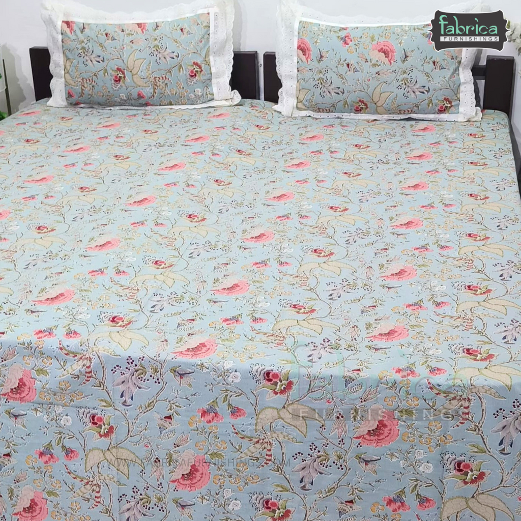 Traditional Anokhi Prints Pure Cotton King Size Lacework  Bedsheet