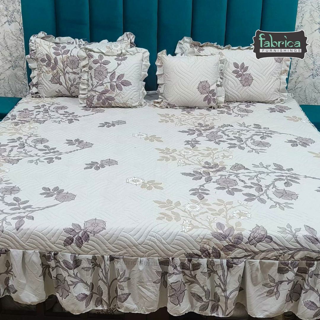 Divine Printed Double Bed Pure Cotton Quilted Frill Work Bedcover