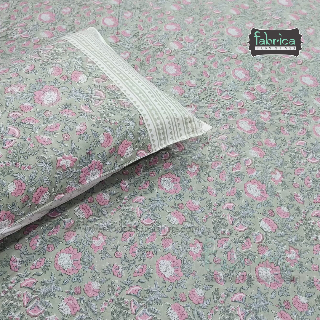 Percale Cotton Hand block Printed Super King-size Bedsheet