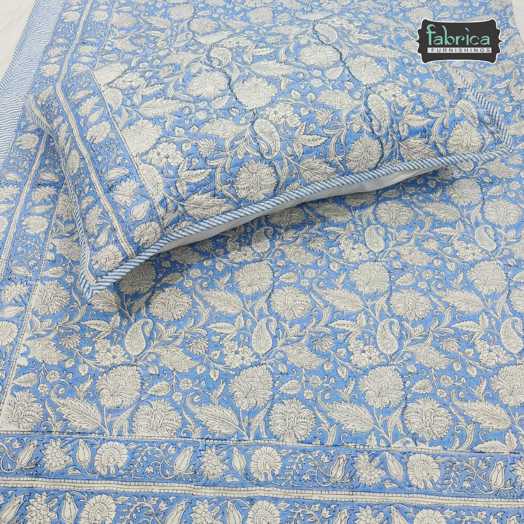 Sanganeri dreams Mul Cotton Handblock Printed king Size Quilted Bedcovers