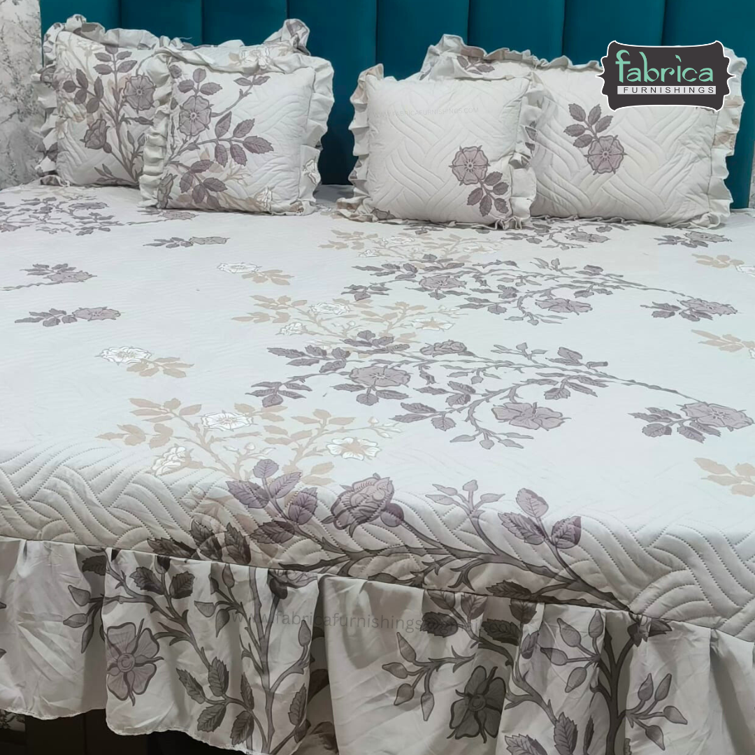 Divine Printed Double Bed Pure Cotton Quilted Frill Work Bedcover