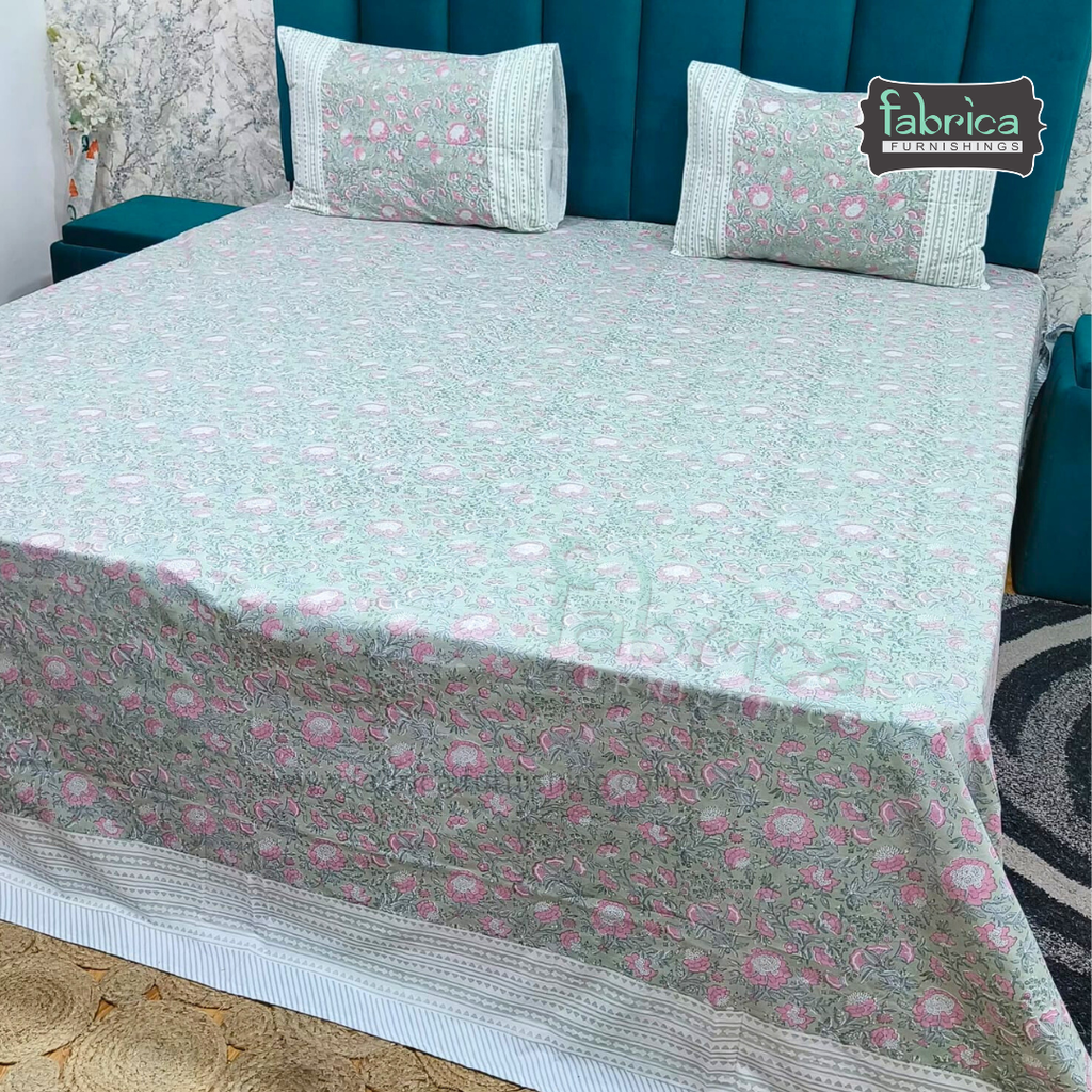 Percale Cotton Hand block Printed Super King-size Bedsheet