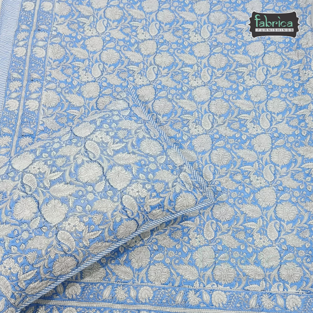 Sanganeri dreams Mul Cotton Handblock Printed king Size Quilted Bedcovers