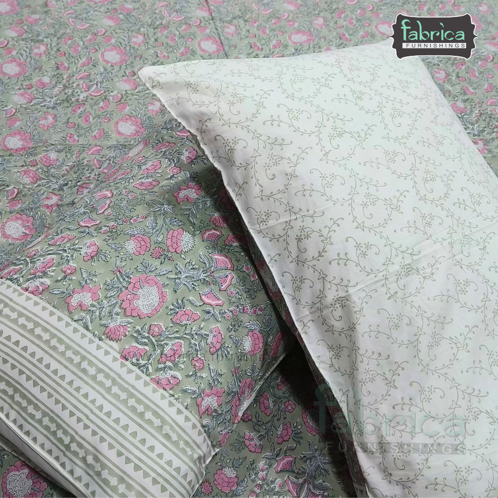 Percale Cotton Hand block Printed Super King-size Bedsheet