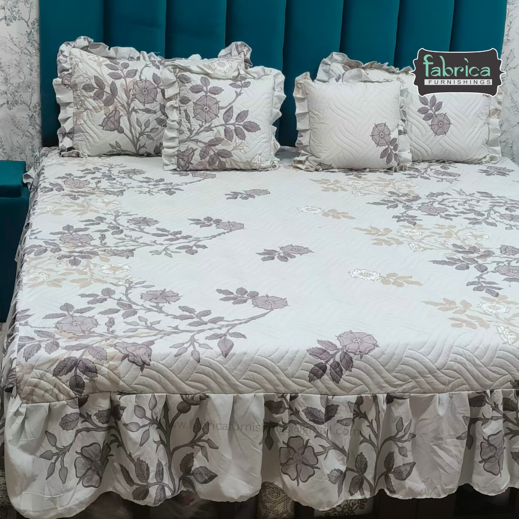 Divine Printed Double Bed Pure Cotton Quilted Frill Work Bedcover