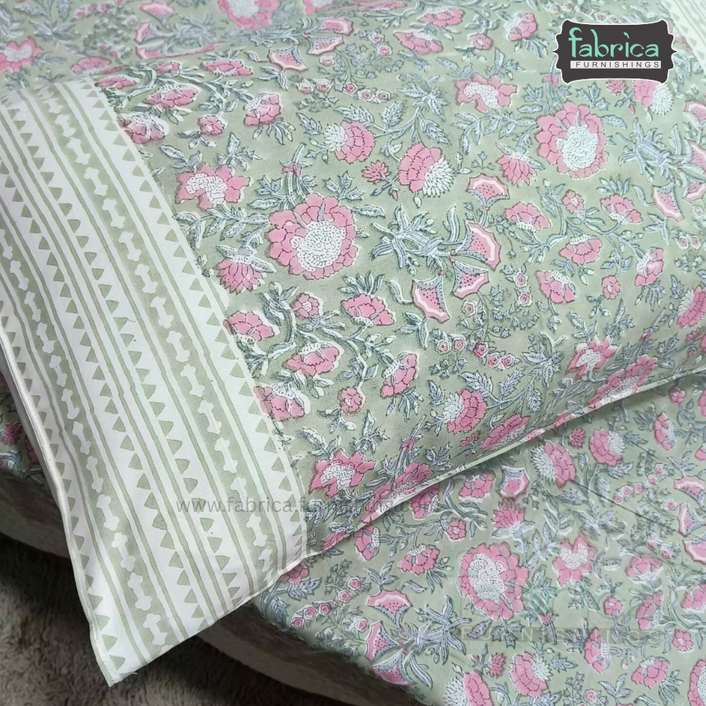 Percale Cotton Hand block Printed Super King-size Bedsheet