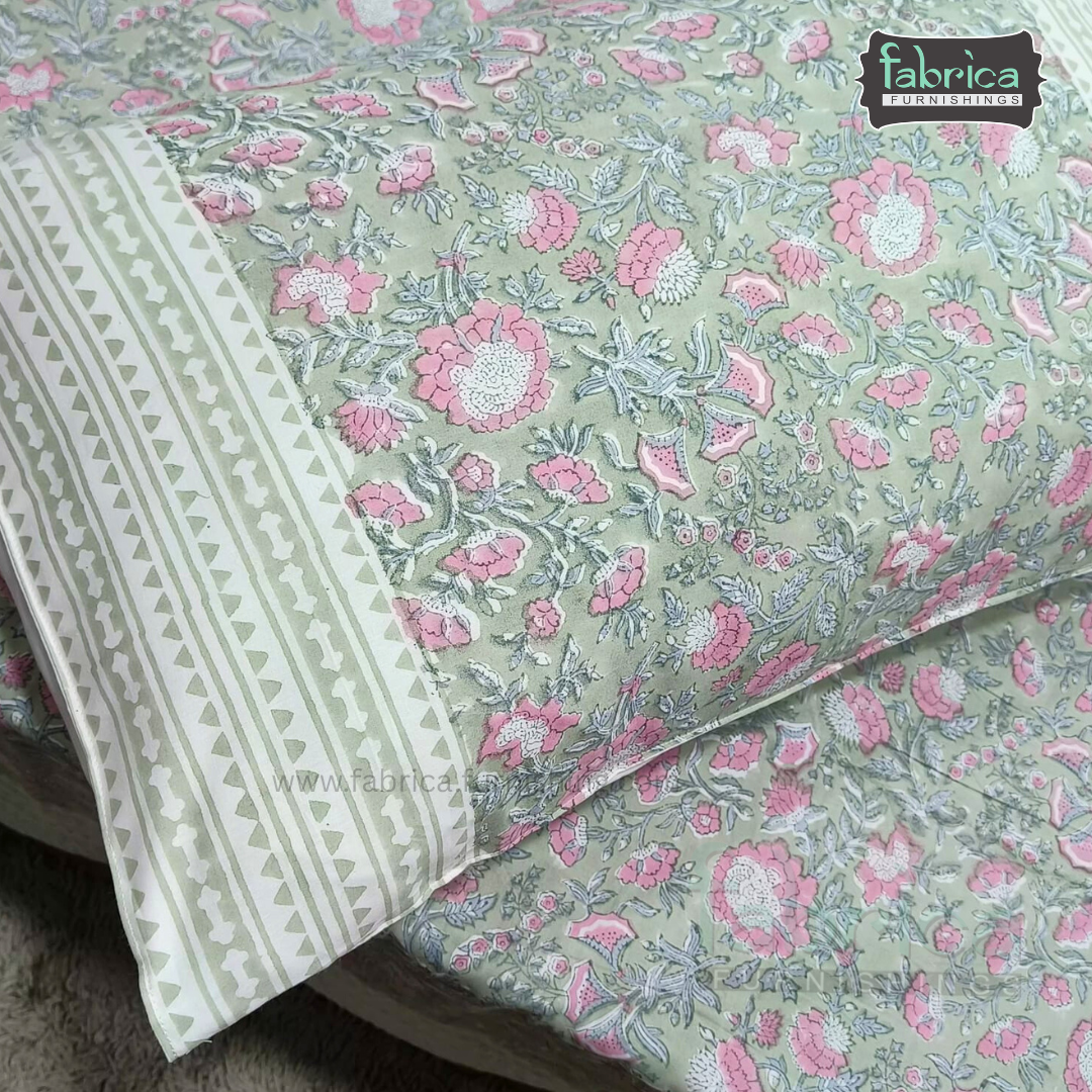 Percale Cotton Hand block Printed Super King-size Bedsheet