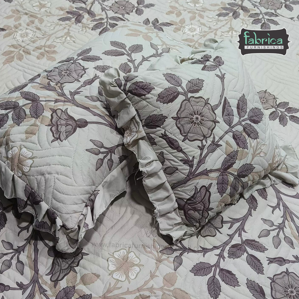Divine Printed Double Bed Pure Cotton Quilted Frill Work Bedcover