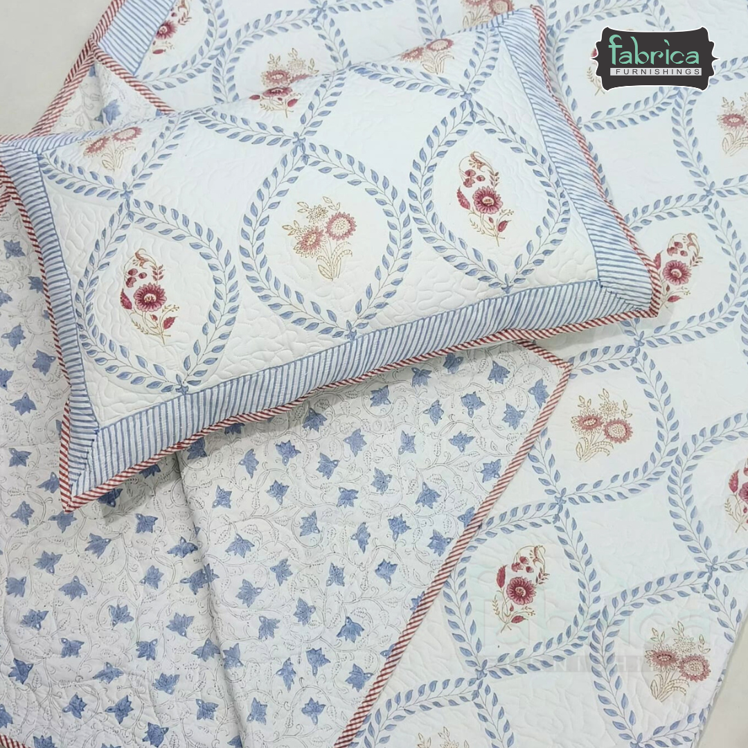 Sanganeri dreams Mul Cotton Handblock Printed king Size Quilted Bedcovers