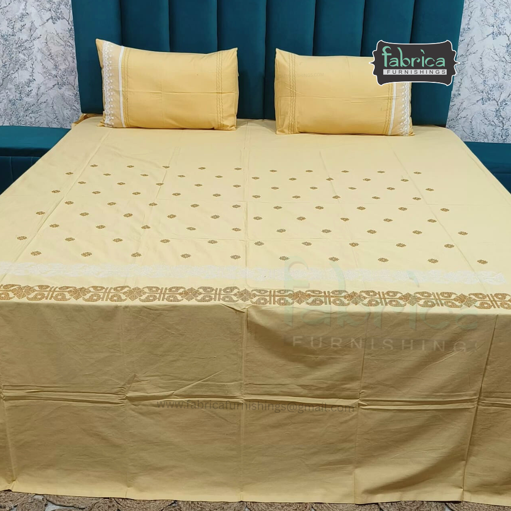 Artistic Thread Work Pure Cotton King Size Embroidered Bedsheet