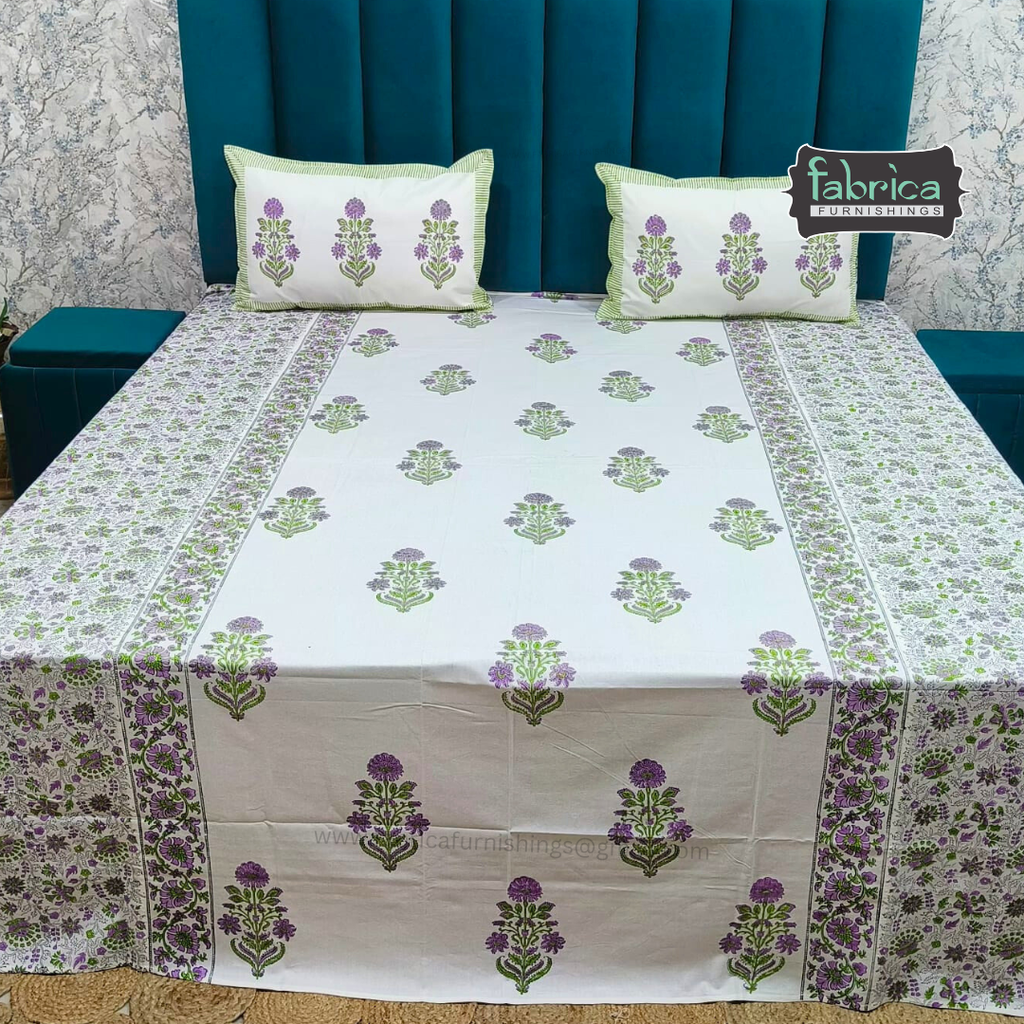 Traditional Handblock And Ajrak Printed Pure Cotton Kking Size Bedsheet
