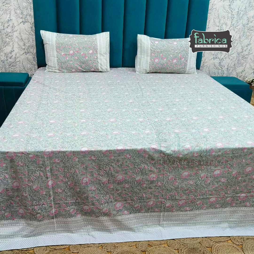 Percale Cotton Hand block Printed Super King-size Bedsheet
