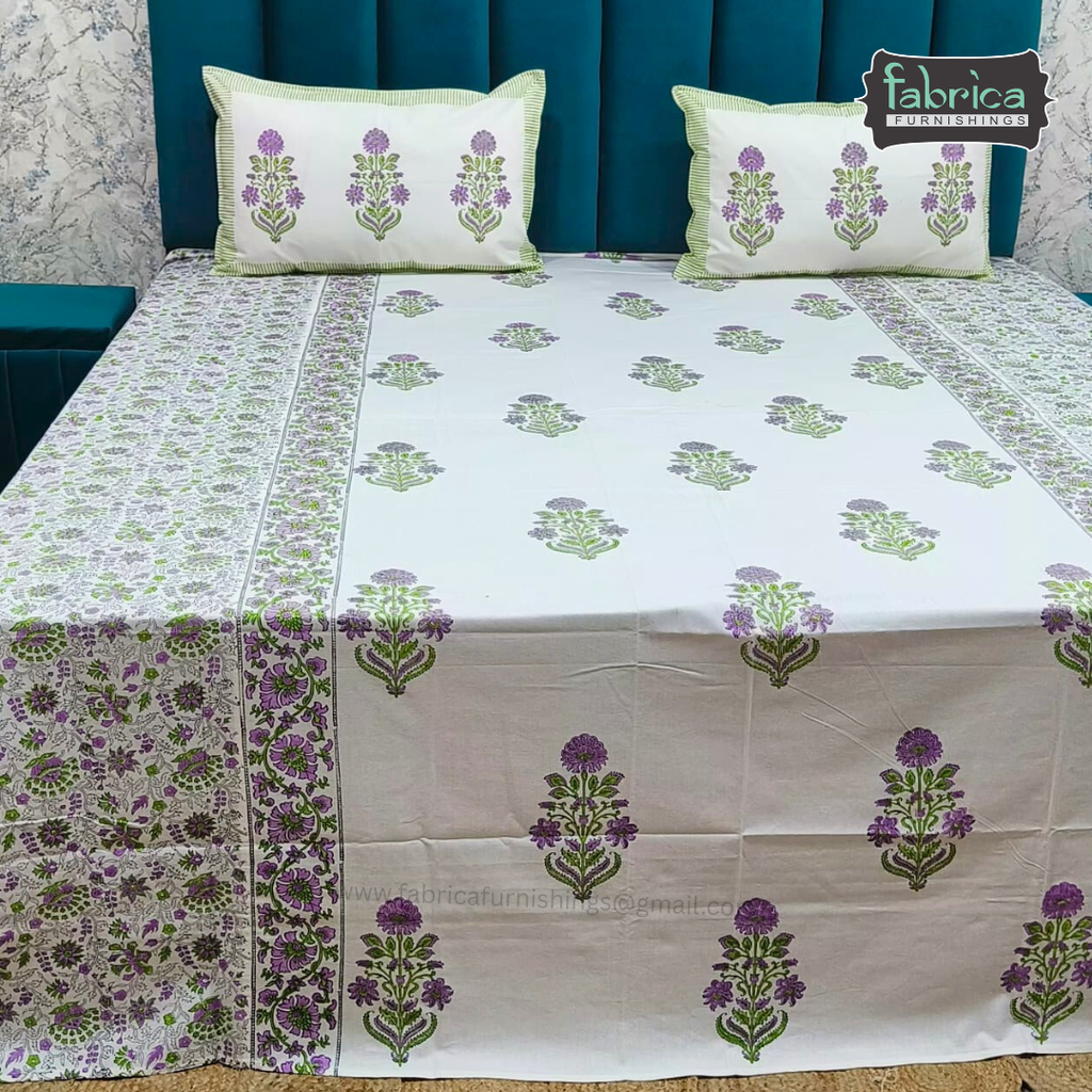 Traditional Handblock And Ajrak Printed Pure Cotton Kking Size Bedsheet