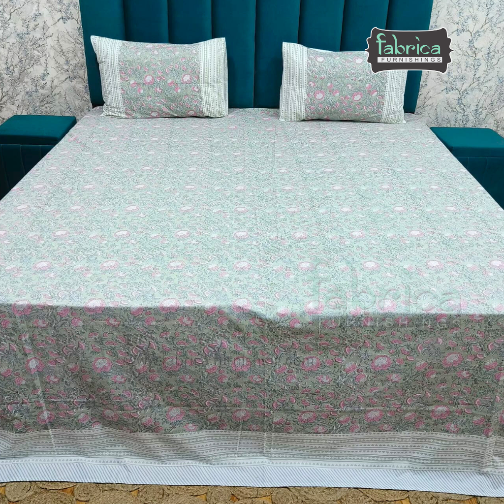 Percale Cotton Hand block Printed Super King-size Bedsheet