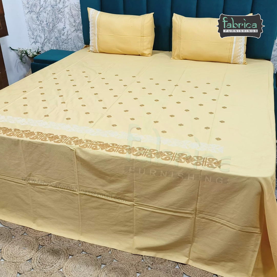Artistic Thread Work Pure Cotton King Size Embroidered Bedsheet