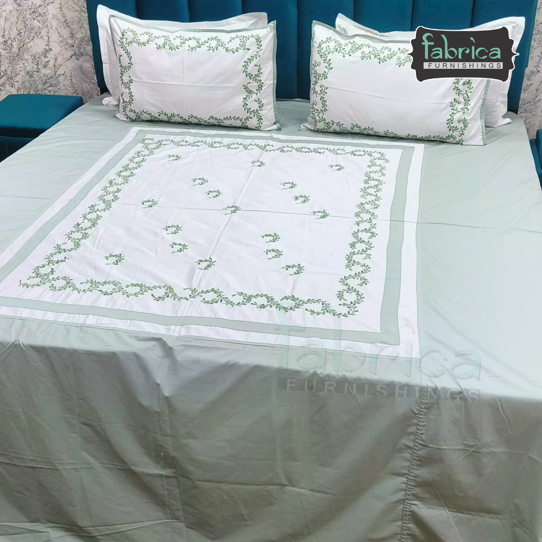Shahi karigari Pure Cotton Designer Kingsize Embroidered Bedsheet