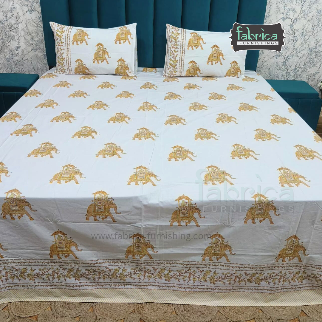 Rajwadi Gaj Motif Handblock Art Mul Cotton 4 Piece Bedding Set
