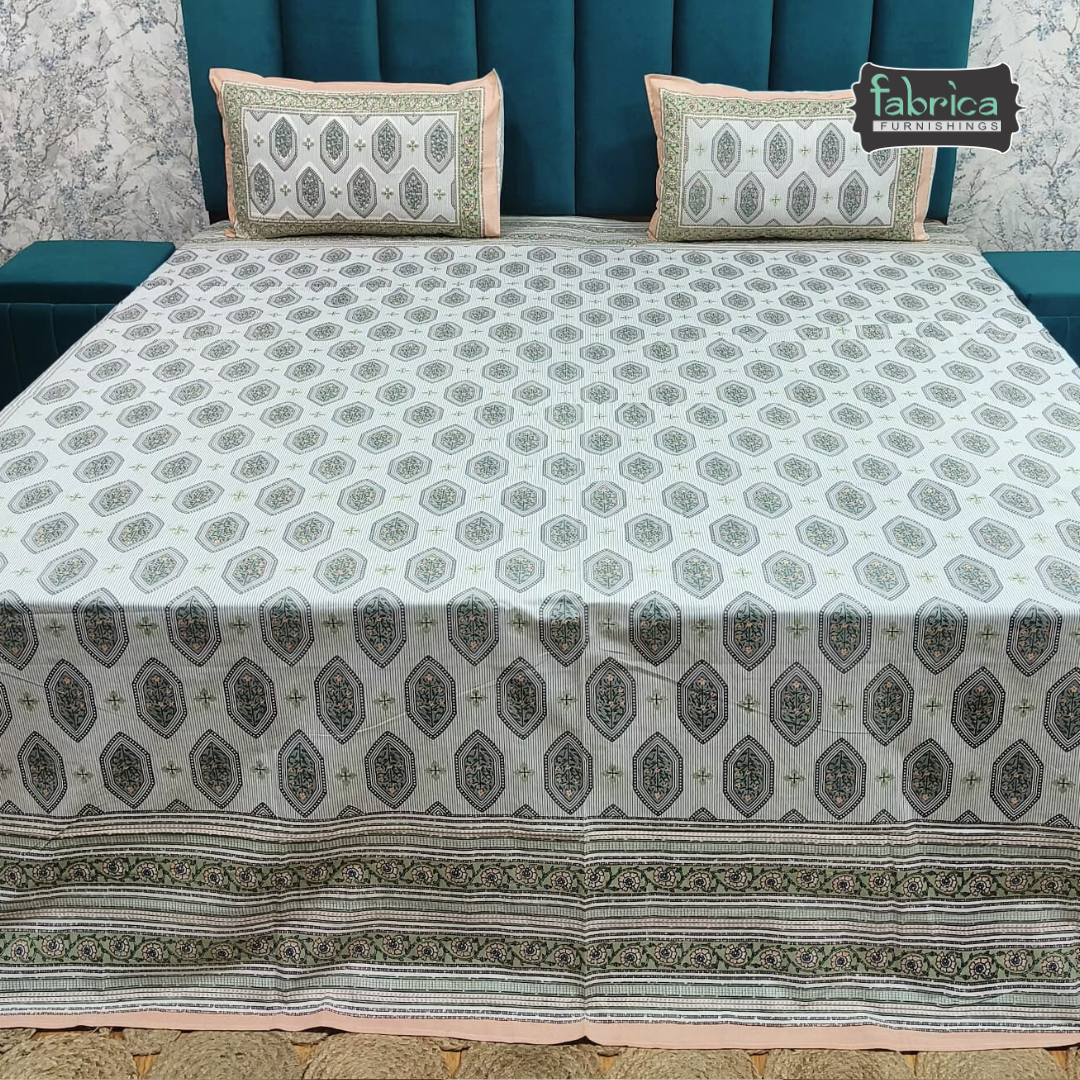 Gulabi nagari printed pure cotton king size bedsheet