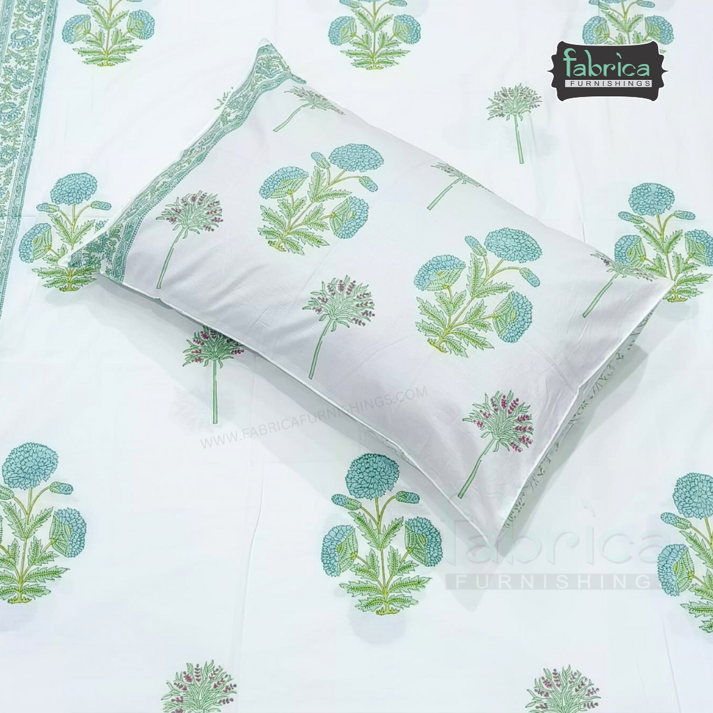 Percale Cotton Hand block Printed Super King-size Bedsheet