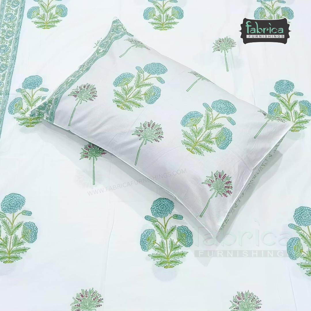 Percale Cotton Hand block Printed Super King-size Bedsheet