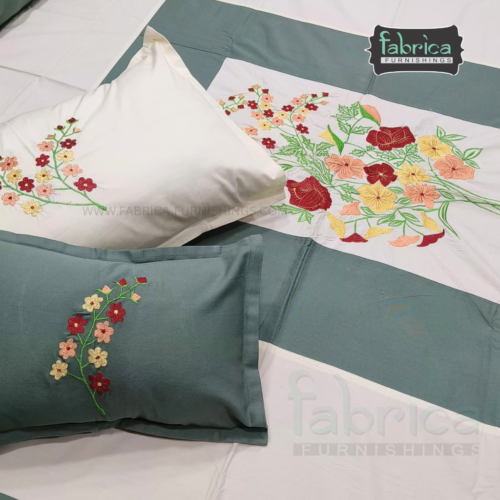 Fabby Royal Designer Embroider king Size Bed Sheets Cum Bedcover 5 Pcs Set