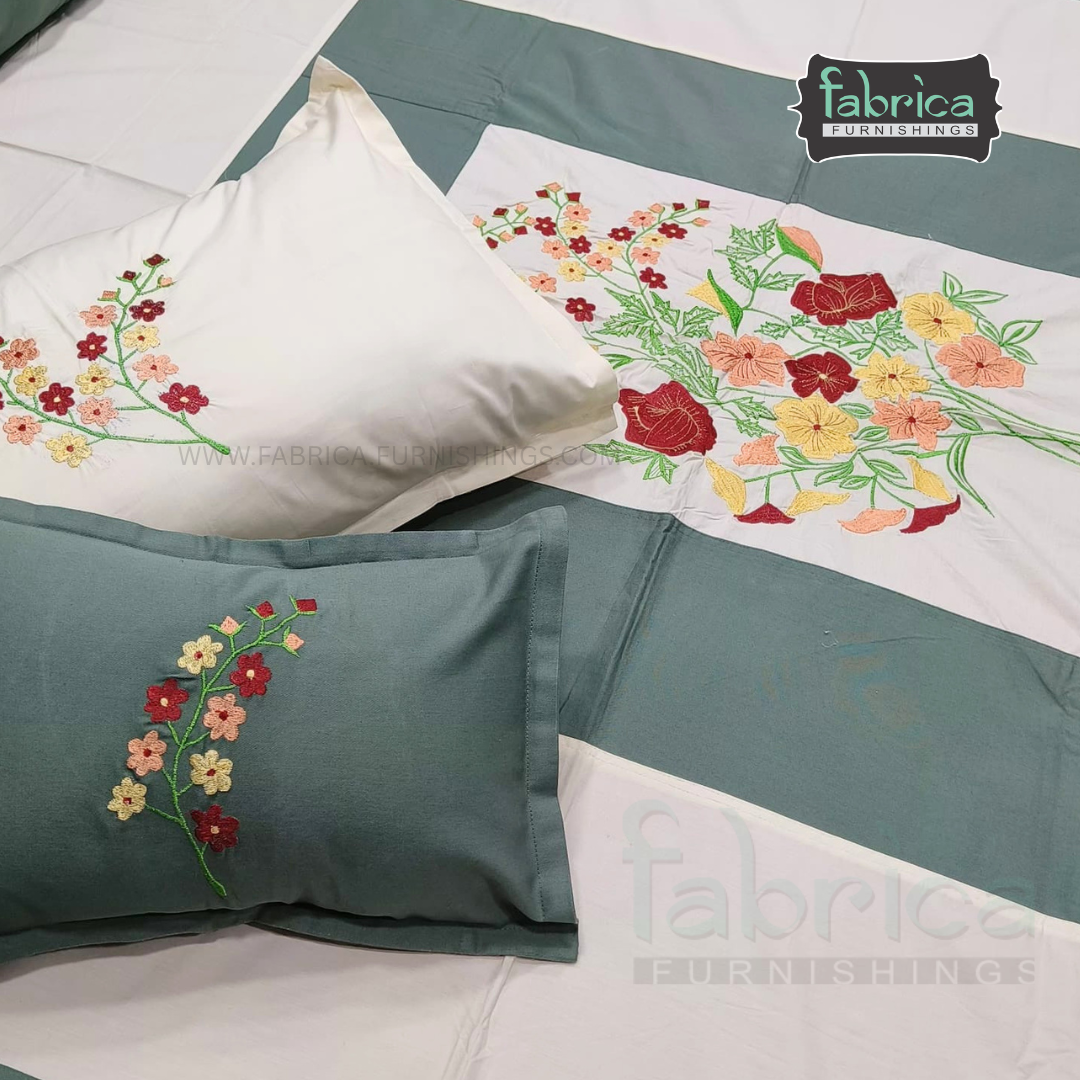 Fabby Royal Designer Embroider king Size Bed Sheets Cum Bedcover 5 Pcs Set