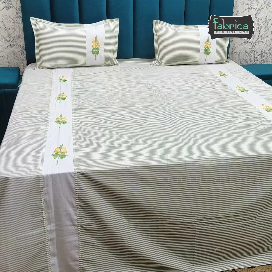 Shahi karigari Pure Cotton Designer Kingsize Embroidered Bedsheet