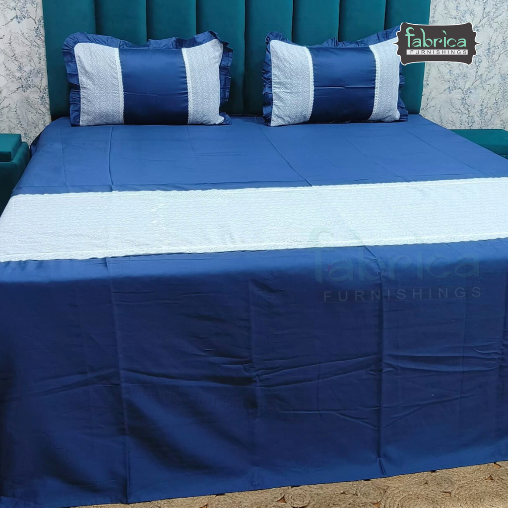 Nazakat Chikankari pure cotton King Size Lacework Bedsheet Set