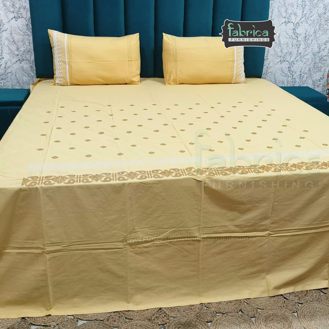 Artistic Thread Work Pure Cotton King Size Embroidered Bedsheet