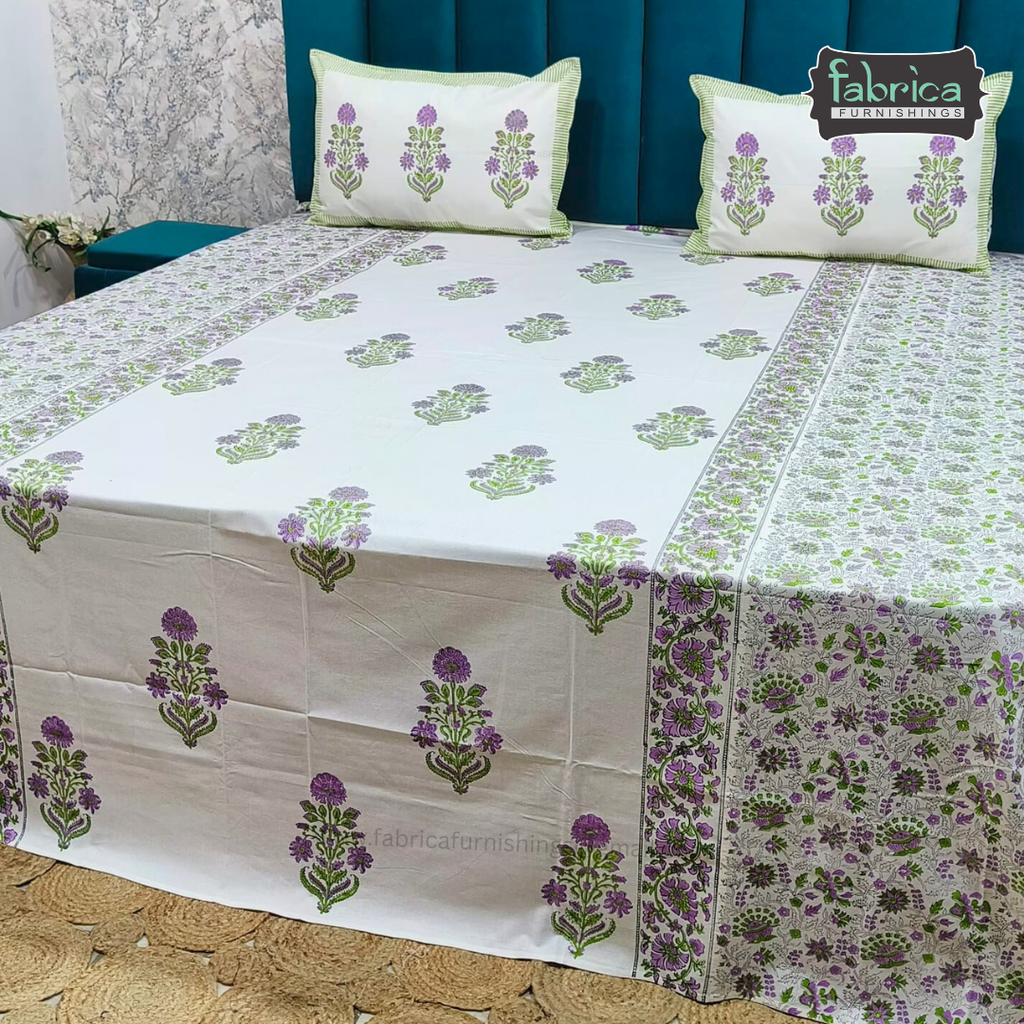 Traditional Handblock And Ajrak Printed Pure Cotton Kking Size Bedsheet