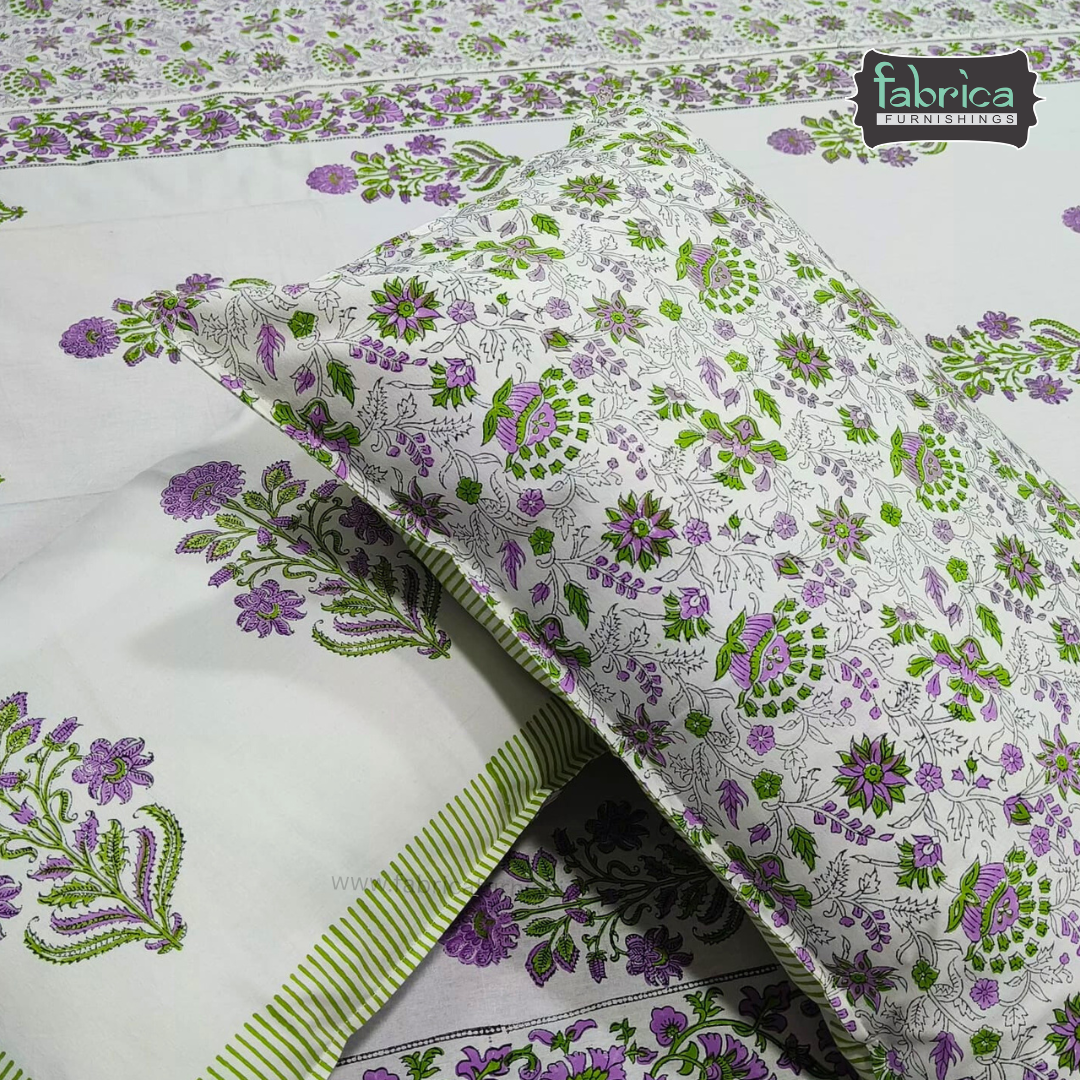 Traditional Handblock And Ajrak Printed Pure Cotton Kking Size Bedsheet
