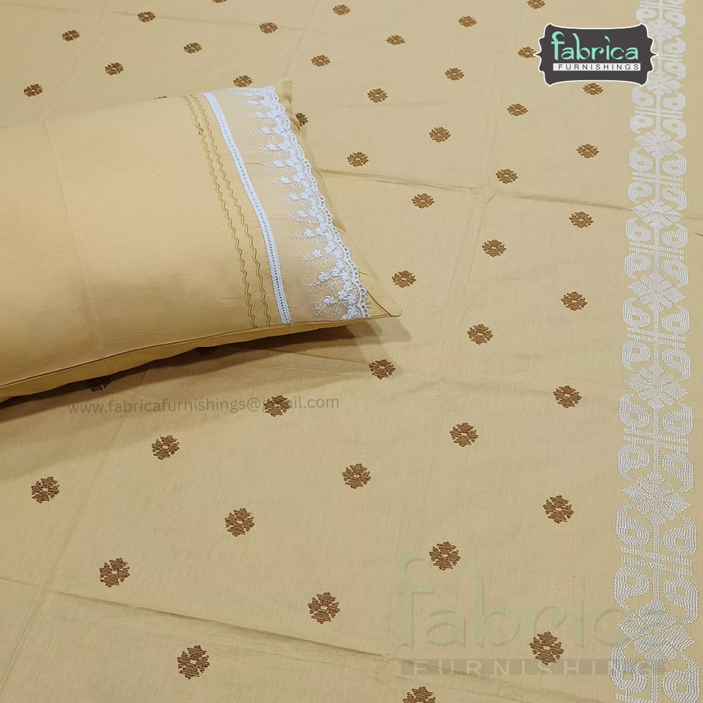 Artistic Thread Work Pure Cotton King Size Embroidered Bedsheet