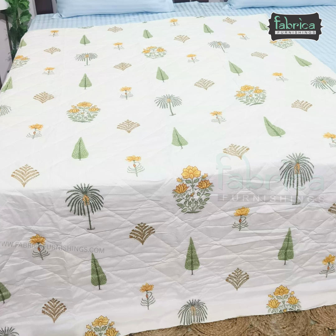 Kesariya Handblock  Printed Single Bed Pure Cotton Ac Mul -Mul Quilt