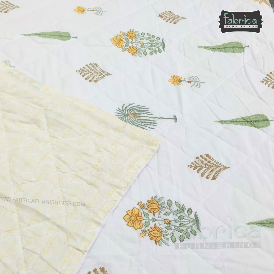 Kesariya Handblock  Printed Single Bed Pure Cotton Ac Mul -Mul Quilt
