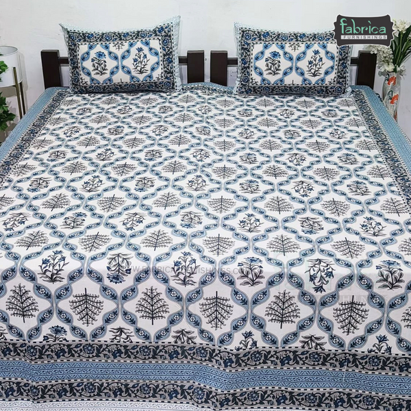Royal Rajasthani Handblock Print Pure Cotton Double Bed Bed Sheets (90*108 Inch)
