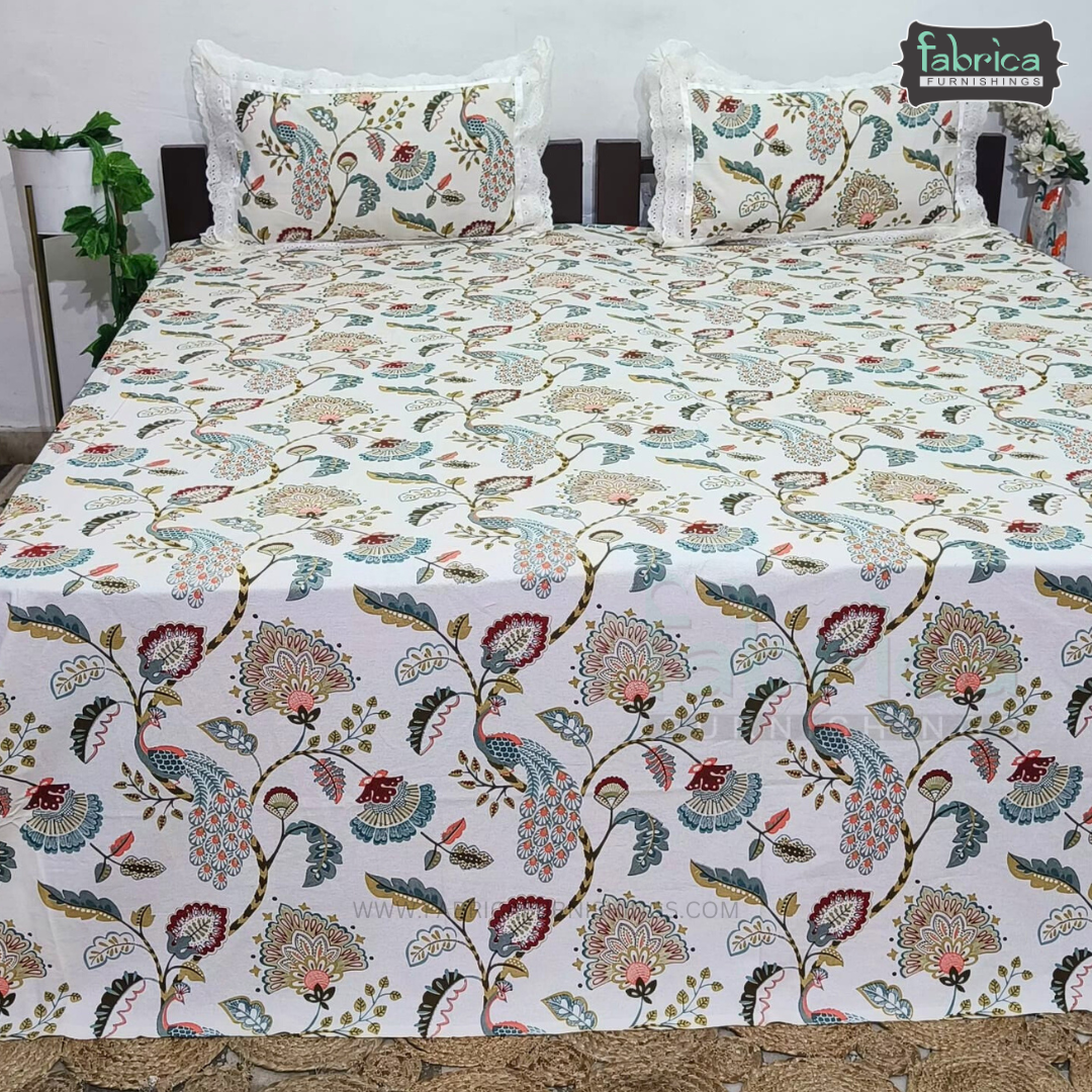 Traditional Anokhi Prints Pure Cotton King Size Lacework  Bedsheet