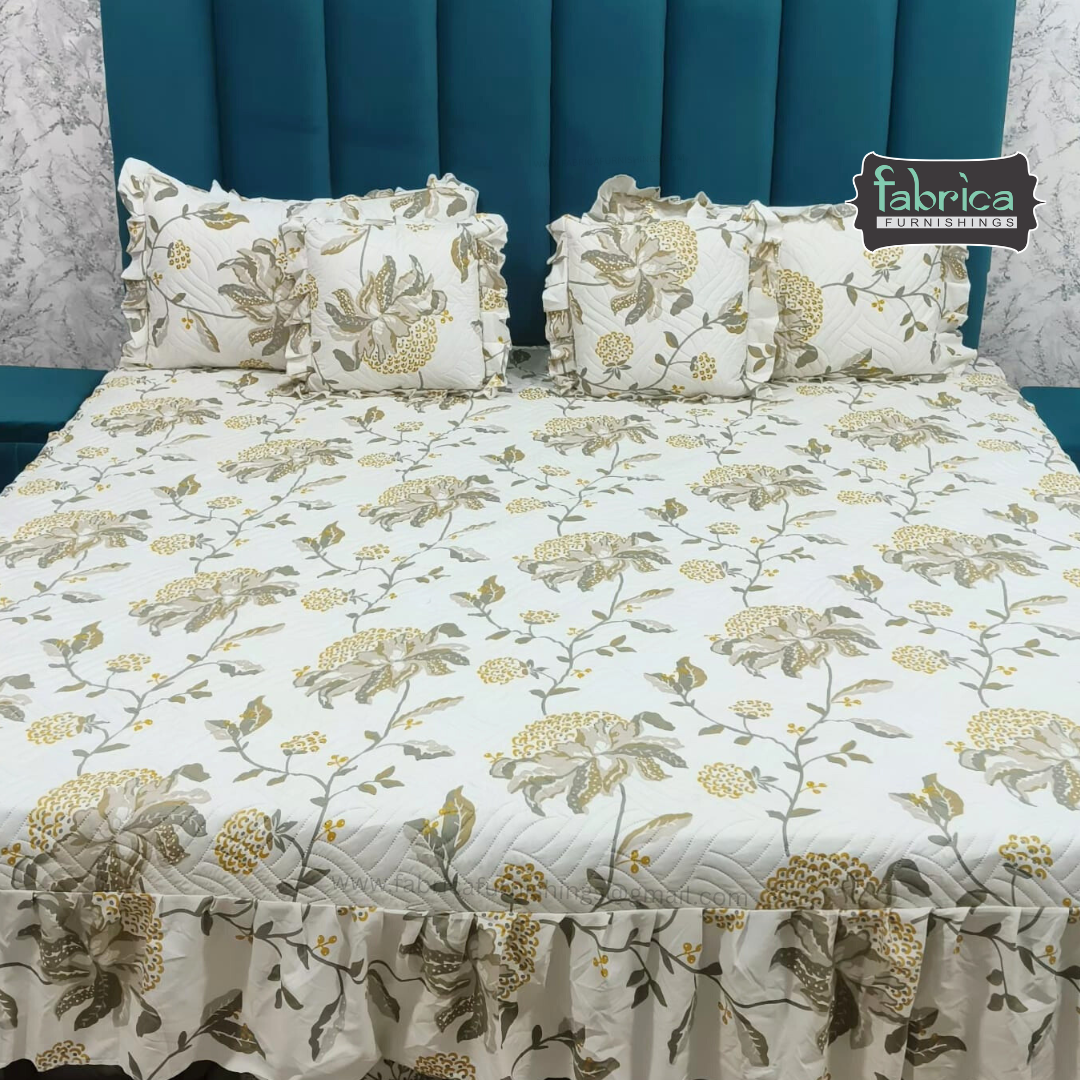 Divine Printed Double Bed Pure Cotton Quilted Frill Work Bedcover