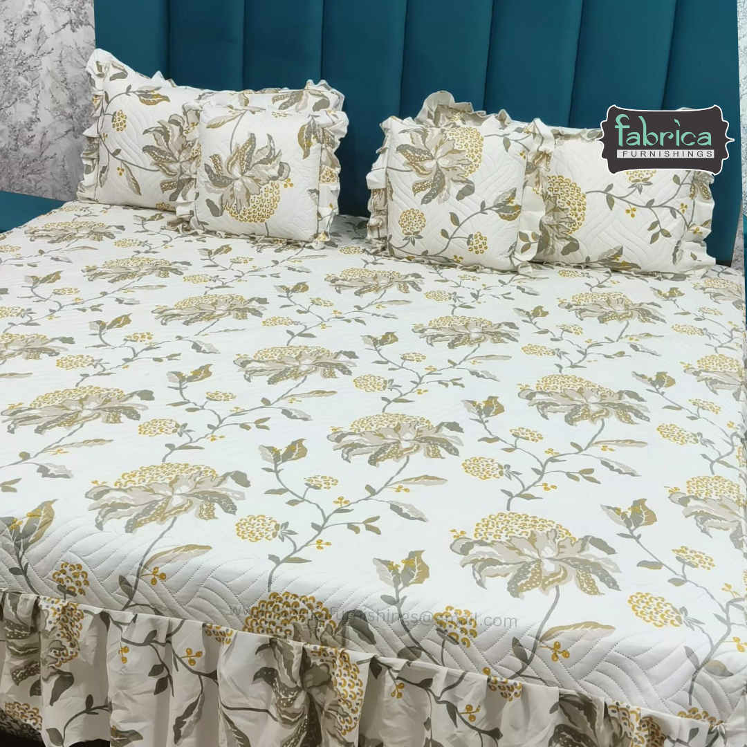 Divine Printed Double Bed Pure Cotton Quilted Frill Work Bedcover