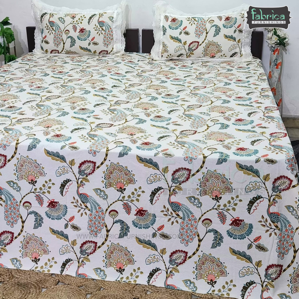 Traditional Anokhi Prints Pure Cotton King Size Lacework  Bedsheet