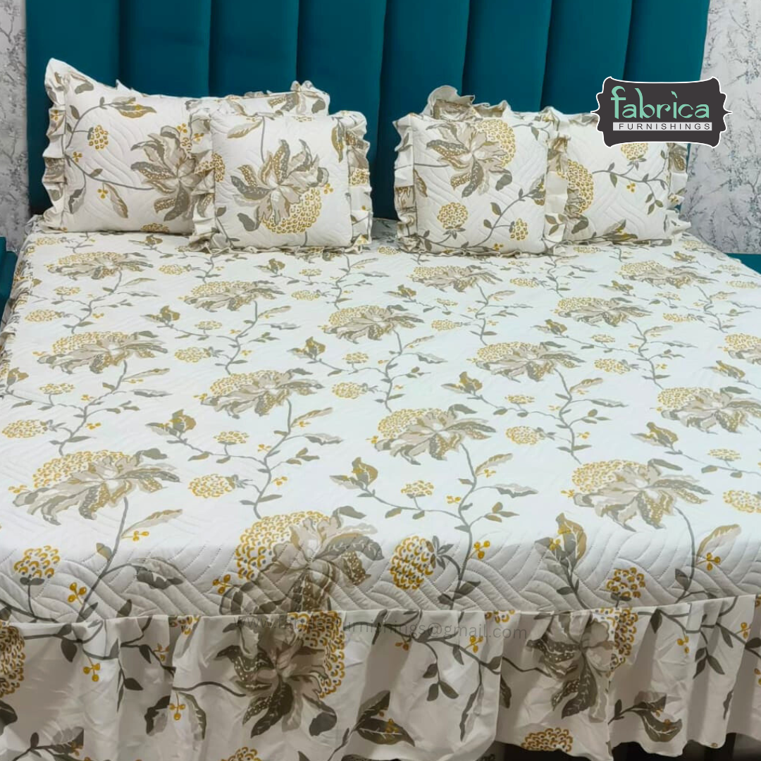 Divine Printed Double Bed Pure Cotton Quilted Frill Work Bedcover