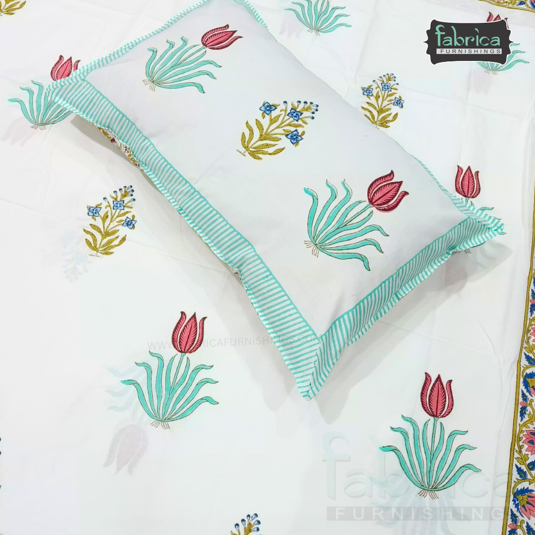 Percale Cotton Hand block Printed Super King-size Bedsheet