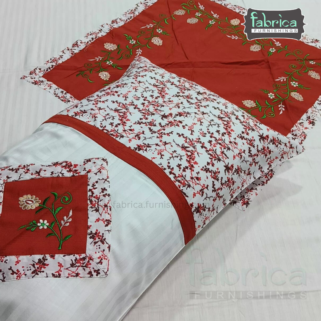 Ivory bloom Designer Pure Cotton Kingsize Embroidered Bedsheet