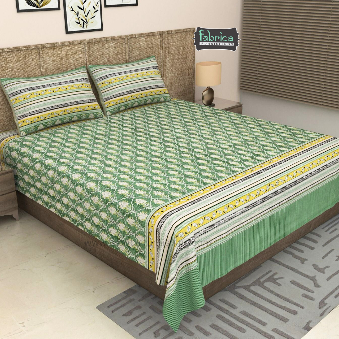 Sitara Handblock Designer Printed Premium Pure Cotton Kingsize Bed Sheets