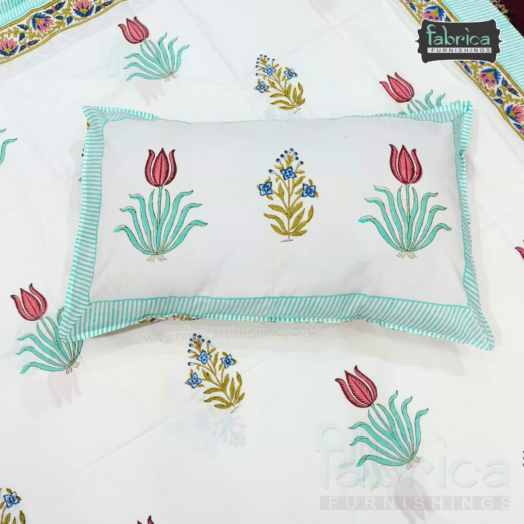 Percale Cotton Hand block Printed Super King-size Bedsheet