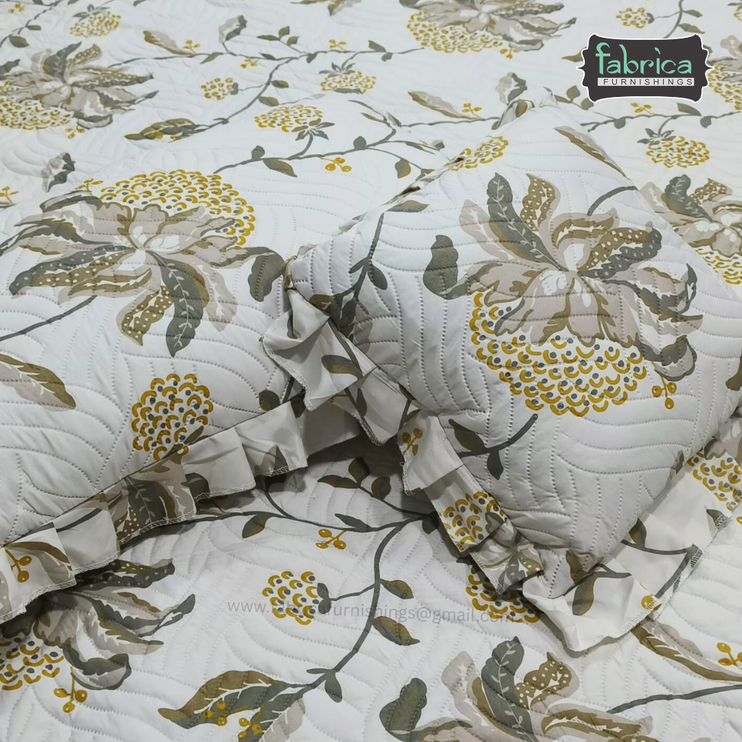Divine Printed Double Bed Pure Cotton Quilted Frill Work Bedcover