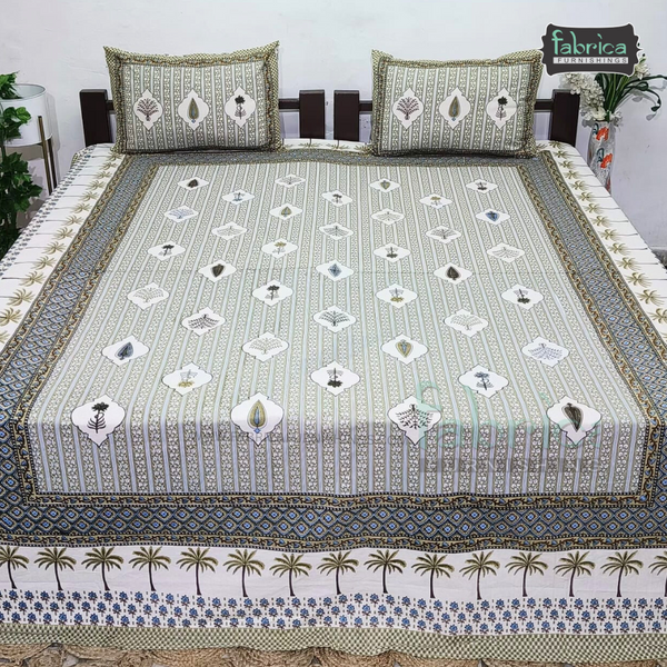 Royal Rajasthani Handblock Print Pure Cotton Double Bed Bed Sheets (90*108 Inch)